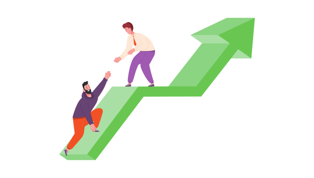 one person pulling another up