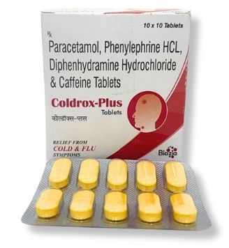 paracetamol caffeine diphenhydramine and phenylephrine | coldrox plus | Biozia Lifesciences