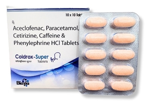 aceclofenac paracetamol cetirizine phenylephrine | coldrox super | Biozia Lifesciences