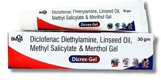 diclofenac diethylamine methyl salicylate linseed oil and menthol gel | dicrex gel | Biozia Lifesciences