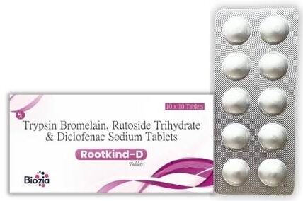 trypsin bromelain rutoside and diclofenac sodium tablets | rootkind-d | biozia lifesciences