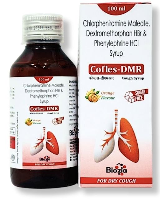 Dextromethorphan Hydrobromide and Chlorpheniramine Maleate Syrup for Dry Cough Relief | Cofles DMR | Biozia Lifesciences