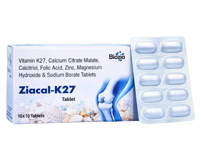 Ziacal-K27 Tablet - Vitamin K27, Calcium Carbonate, Calcitriol, Folic Acid, Zinc, Magnesium Hydroxide, Sodium Borate