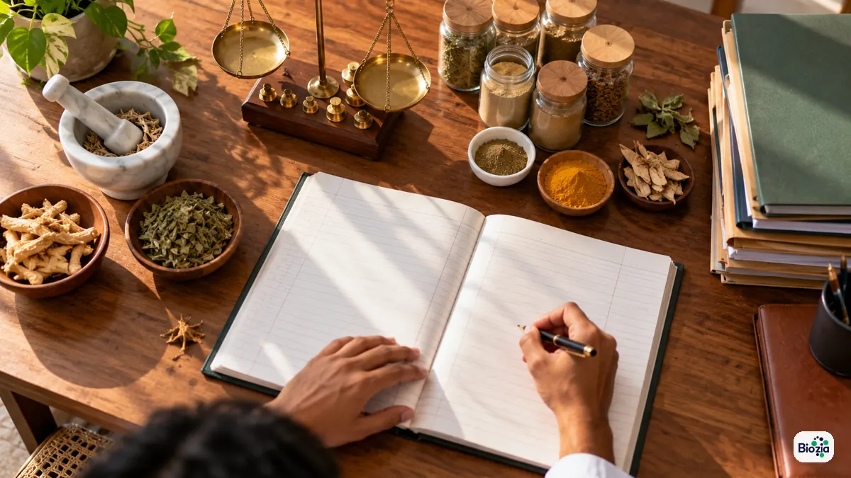 Desk with files and calculator for checking Ayurvedic licence documents before a PCD franchise