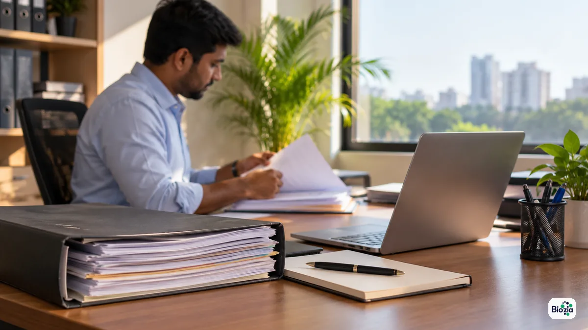 Desk with paperwork being prepared for a wholesale drug licence application