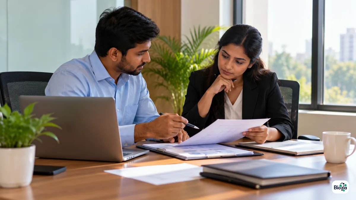 Distributor and company representative reviewing terms before signing an agreement
