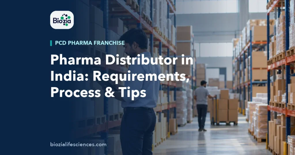Pharma distributor checking stock in an organised warehouse in India