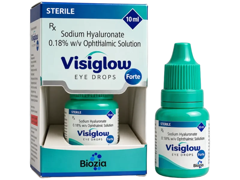 Visiglow Forte Sodium Hyaluronate 0.18% w/v ophthalmic solution eye drops 10ml - bottle and window carton